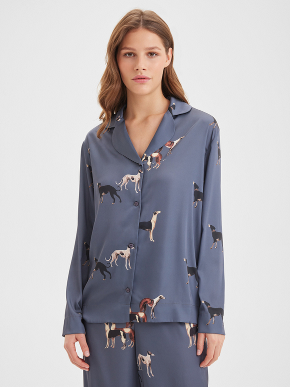 Шелковая блуза с борзыми графит