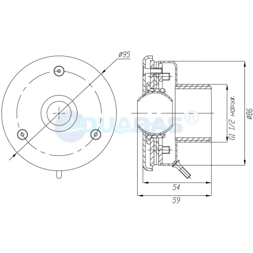 ФП.091.6/1 Форсунка подачи воды стеновая 1,5" (пленка) AISI-316