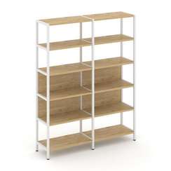 Shelf System Двухсекционный стеллаж пятиярусный SN.STM-521 Тиквуд Светлый/Металл Белый 1590*400*1980