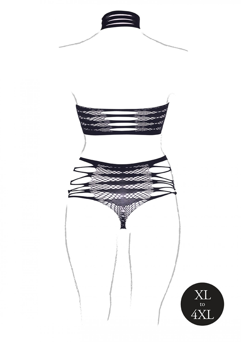 Пикантный комплект Carpo из трусиков и топа с высоким воротом (Размер: XL-4XL) (Цвет: черный)