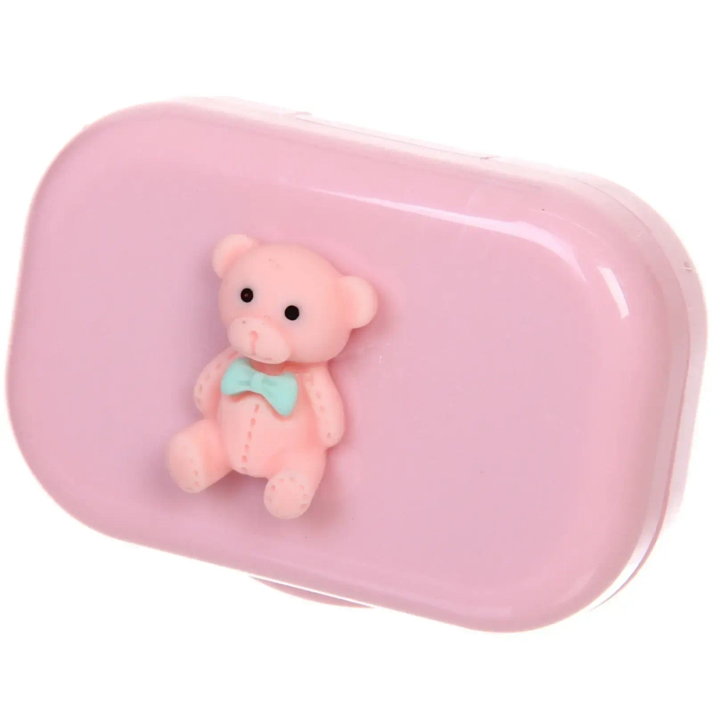 Набор для хранения контактных линз «МАРЦИПАН», мишка, с зеркалом, цвет как на фото, 6.5*5.5*2,5см, (пакет с подвесом)