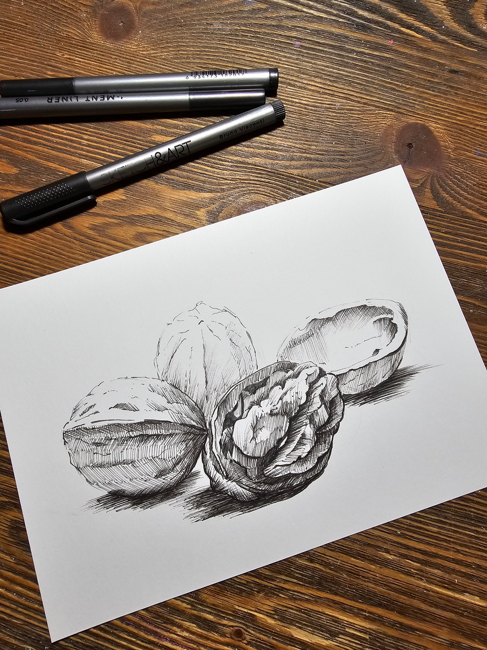 Картина, графика в паспарту 21х30 см на стену для интерьера "Грецкие орехи"