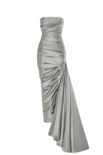 Платье макси корсетное драпированное из шёлка с боковым шлейфом