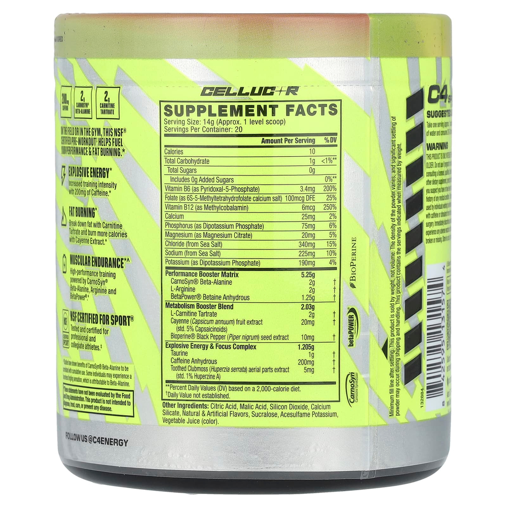 C4 / Cellucor, C4® Sport Ripped, предтренировочный комплекс, со вкусом клубники и арбуза, 280 г (9,9 унции)