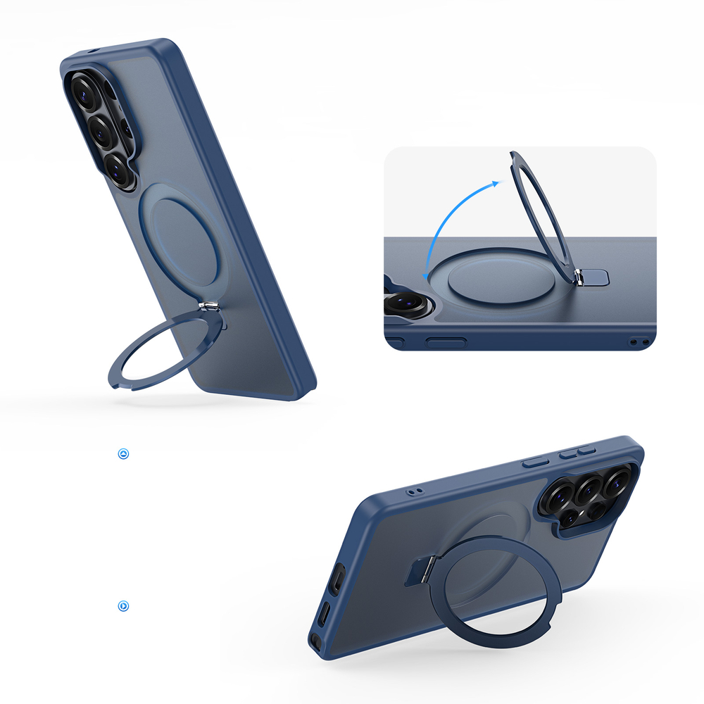 Чехол темно-синего цвета с MagSafe для Samsung Galaxy S26 Ultra, серия Yind Series Case от Dux Ducis (версия с магнитной откидной подставкой)