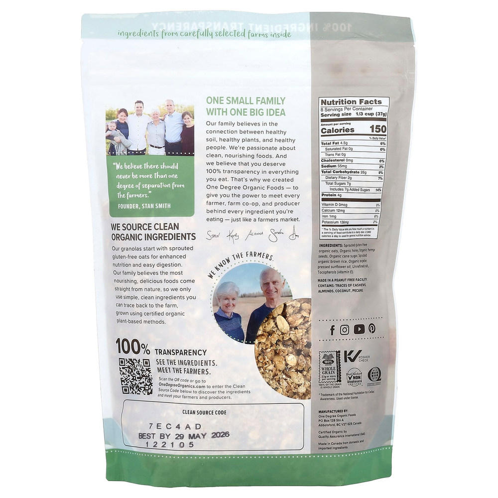 One Degree Organic Foods, гранола с проросшим медом и коноплей, 312 г (11 унций)