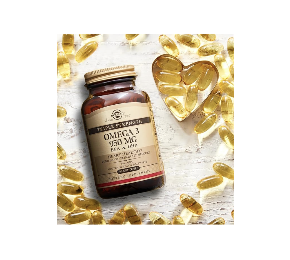 Solgar Triple Strength Omega-3 950 мг, 100 мягких таблеток - Поддерживает здоровье сердечно-сосудистой системы, суставов и кожи - Полезная добавка для сердца - Незаменимые жирные кислоты - Без ГМО, без глютена и молочных продуктов - 100 порций