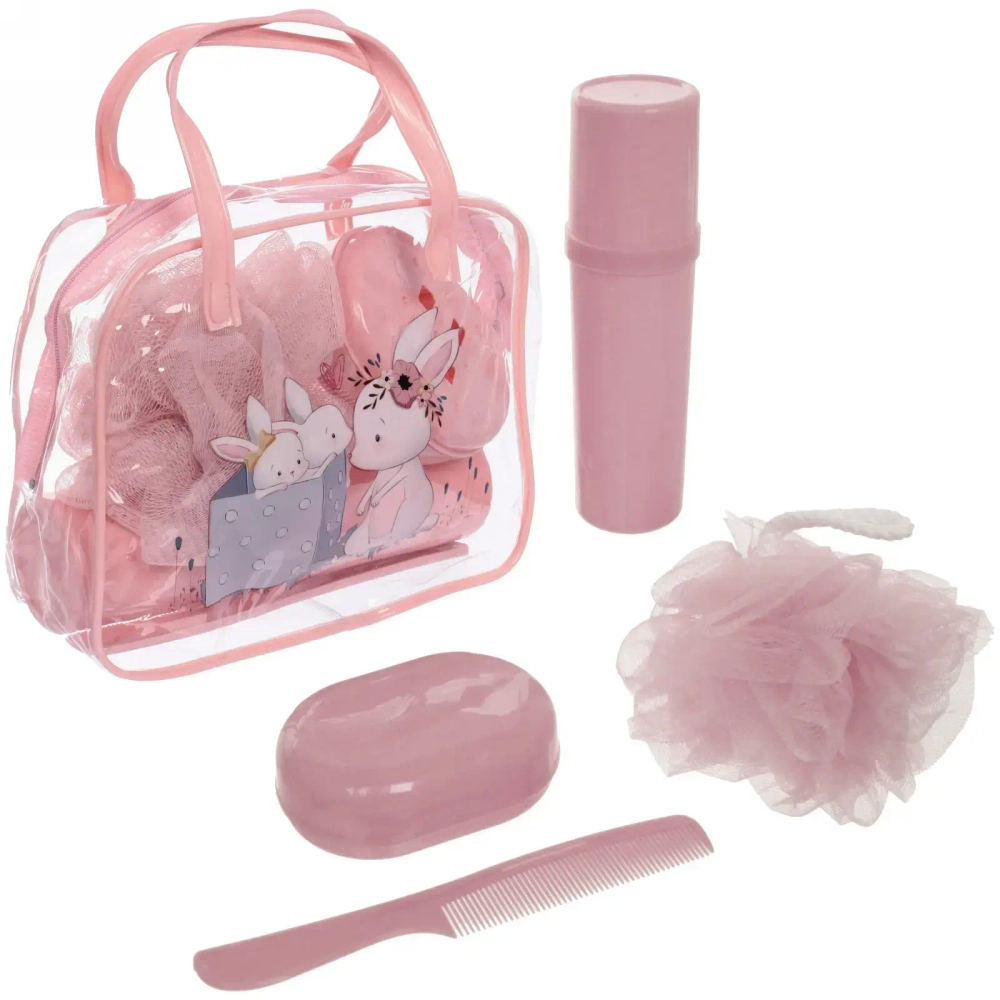 Набор банный дорожный 4шт «Bon voyage - Nice family», (мочалка, футляр 2шт, расческа), микс 3 цвета, 20*16*7 см