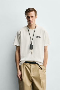 ZARA ФУТБОЛКА С ВЫШИТЫМИ НАДПИСЯМИ, БЕЛЫЙ