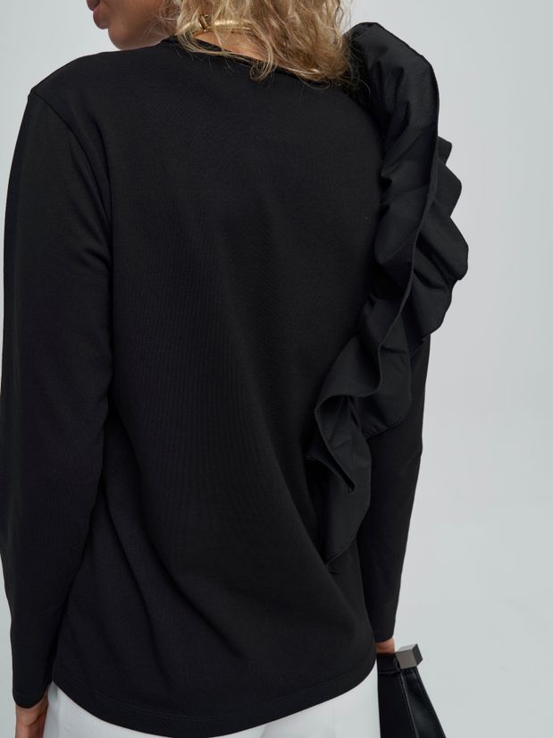 Лонгслив с воланом, черный