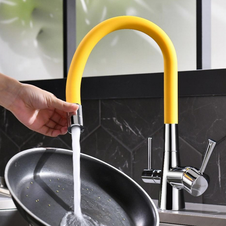 LM3075C-Yellow COMFORT Смес-ль для кух, с гиб излив, с подключ к фильтр пит-вой воды, хром/желтый