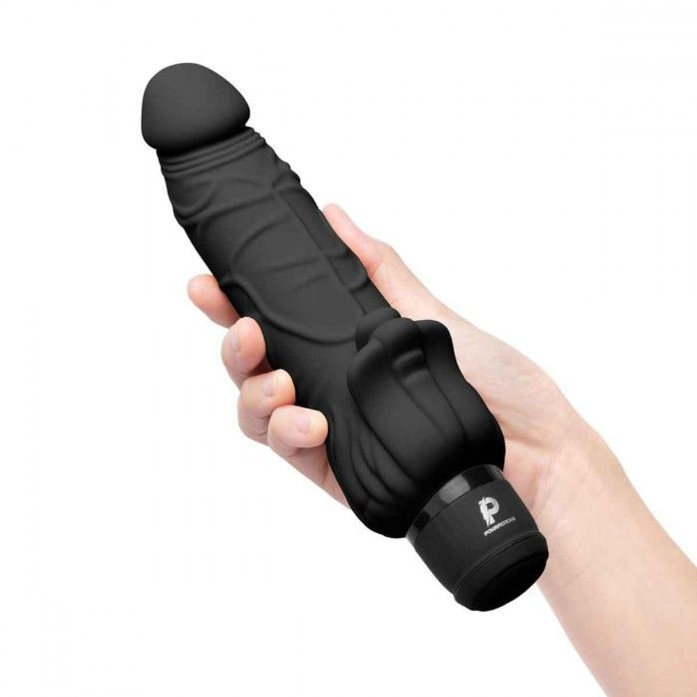 Черный вибратор-реалистик с клиторальными лепестками 7  Realistic Vibrator - 21,5 см.