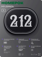 Номерок на дверь квартиры 212, для кабинета, офиса, шильдик 9 х 7 см, черный, Айдентика Технолоджи