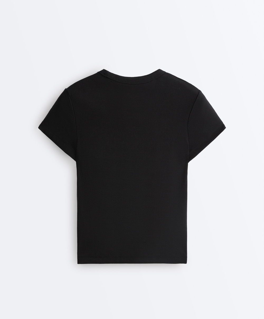 Oysho Футболка Rib Fit из смесового хлопка, черный