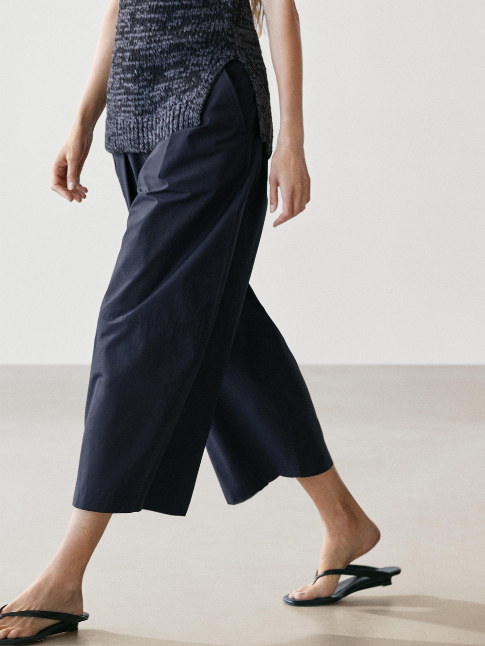 Massimo Dutti Широкие брюки из смесовой хлопковой ткани, глубокий синий