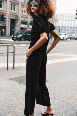 ZARA ТОП С ОБЪЕМНЫМИ РУКАВАМИ, ЧЕРНЫЙ