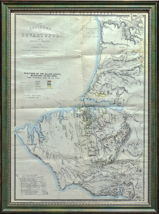 Карта обороны и осады Севастополя 1854 с указанием батарей и подходов. Джеймс Уайлд. 1854г. 1-е изд.