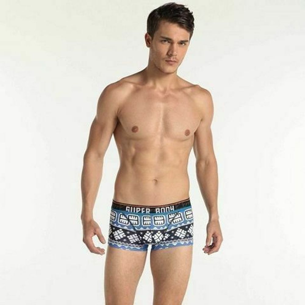 Мужские трусы боксеры голубые с узорами Superbody Boxer Blue