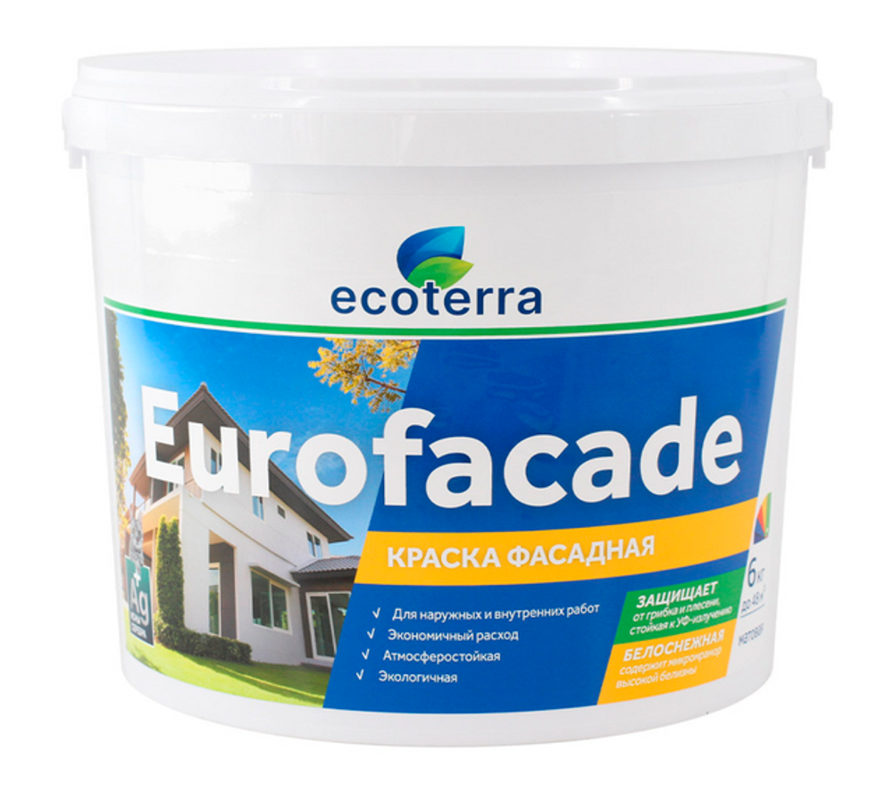 Краска фасадная 6 кг Eurofacade Белоснежная Ecoterra