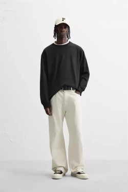 ZARA БАЗОВАЯ ФУТБОЛКА С ДЛИННЫМИ РУКАВАМИ, ЧЕРНЫЙ