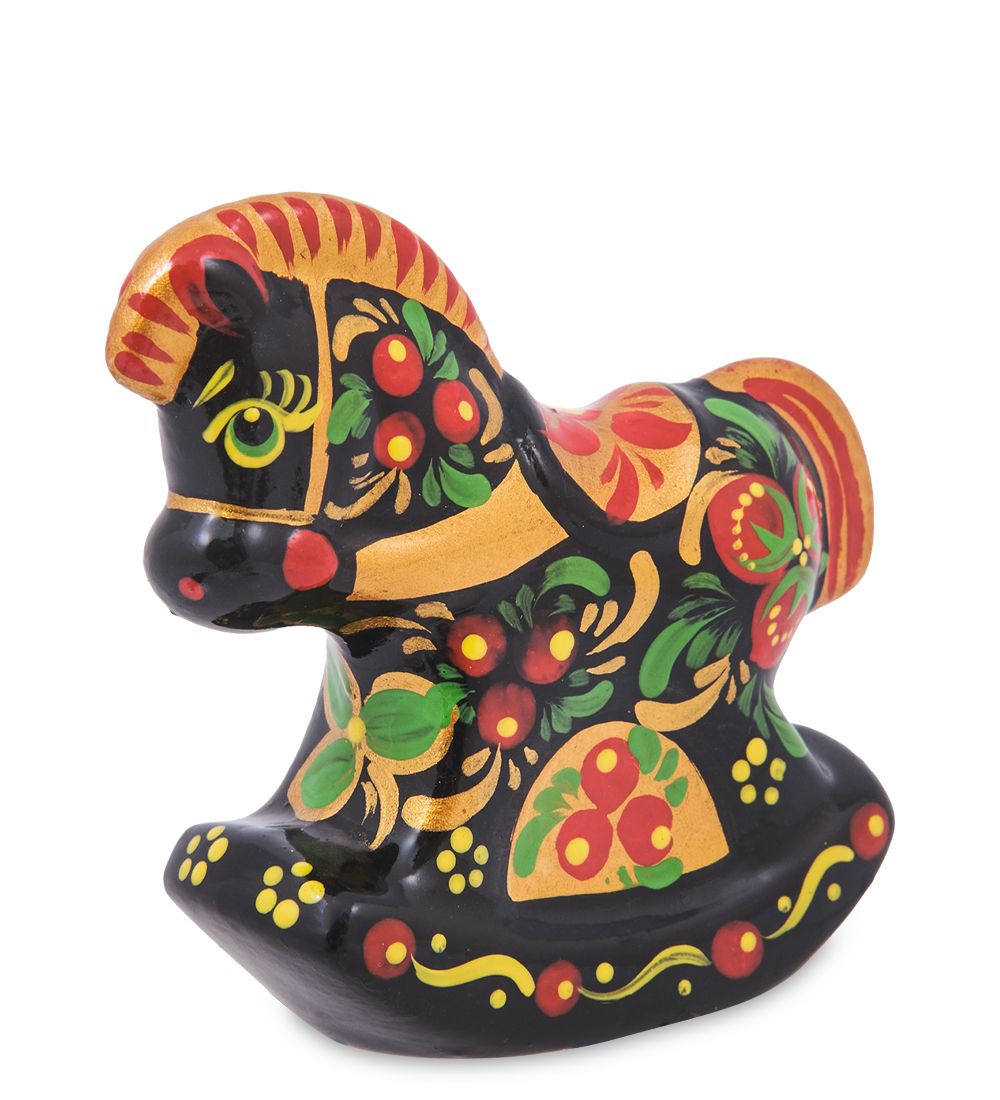 ГЛ- 957 Фигурка «Лошадка-Качалка» хохлома (Гжельский фарфор)