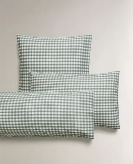 ZARA HOME НАВОЛОЧКА ИЗ ХЛОПКА В КЛЕТКУ, СИНИЙ