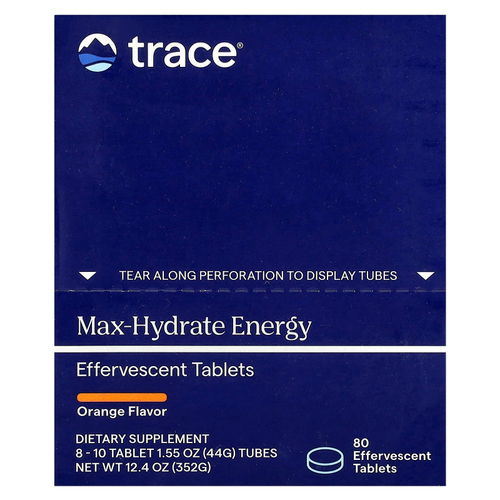 Trace, Шипучие таблетки Max-Hydrate Energy, апельсин, 8–10 таблеток в тюбиках по 44 г (1,55 унции)