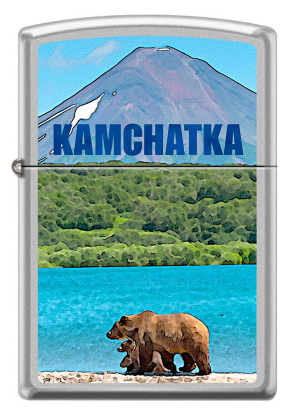 Фото бензиновая зажигалка "Камчатка" серебристая с рисунком ZIPPO 205 KAMCHATKA в коробке