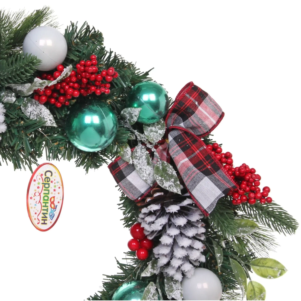 Венок хвойный новогодний «Рождественский день» 50 см, резина, леска, ПВХ (SSQ1914A-50)