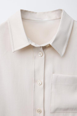 ZARA РУБАШКА СТРУЯЩЕГОСЯ КРОЯ С БАНТАМИ, ЭКРЮ