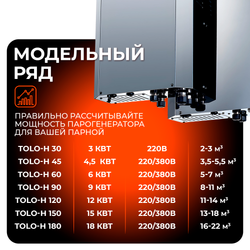 Steamtec TOLO Н 180 - 18 кВт, вертикальный парогенератор, 220\380В (объем парной 16-22 м3)