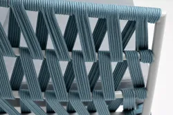 "Диего" диван 2-местный плетеный из роупа, каркас алюминий светло-серый (RAL7035) муар, роуп бирюзовый круглый, ткань светло-серая