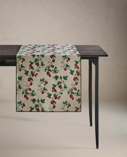ZARA HOME ЖАККАРДОВАЯ СКАТЕРТЬ-ДОРОЖКА НА СТОЛ С ПРИНТОМ, ЗЕЛЕНЫЙ