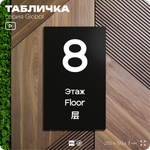 Табличка с номером Этаж 8, на дверь и стену, информационная и мультиязычная (русский, английский, китайский), серия GLOBAL, 25х15 см, Айдентика Технолоджи