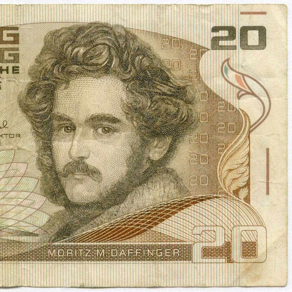 Банкнота Австрия 20 шиллингов 1986 год (Мориц Михаэль Даффингер). U 221590 D. VF