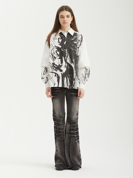 Женские Джинсы (Regular Fit) Sadie Black Washed Studded Lace Up Flare