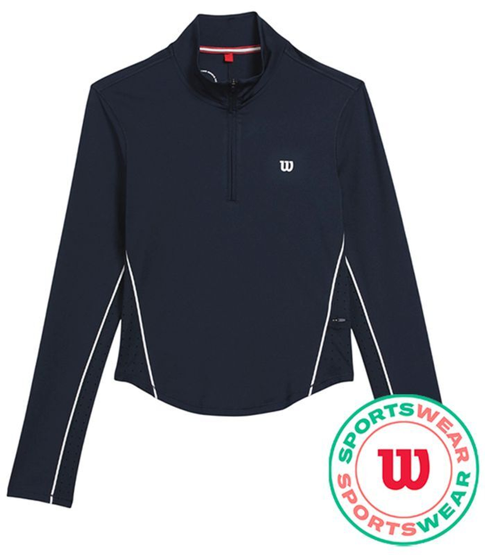 Женская теннисная футболка   Wilson Brentwood Half-Zip Longsleeve