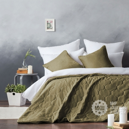 Стеганое велюровое покрывало ДОВВЕР (арт. BL02-288-07) - 230х250 см. - зеленое