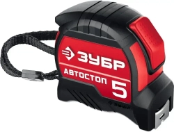 ЗУБР. Строительная рулетка 5м х 19 мм с автостопом и ударостойким обрезиненным корпусом.
