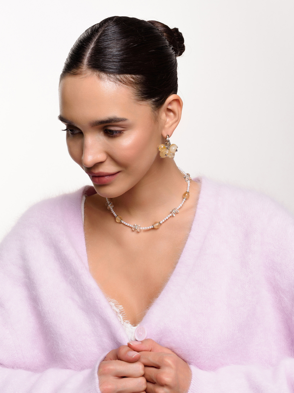 Колье "Citrine pearl" Silver