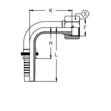 Фитинг DN 16 ORFS (Г) 1 (90) удлинен.