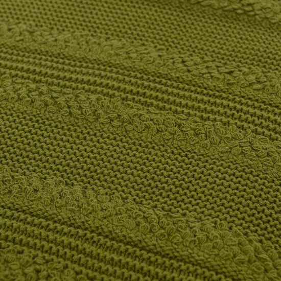 Плед из хлопка с буклированной вязкой оливкового цвета из коллекции essential, 130х170 см