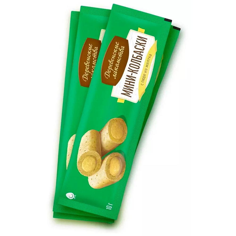 Лакомство "Мини-колбаски", с пюре из желтка, для кошек, 10 г. Деревенские лакомства