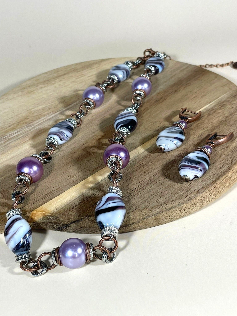 Комплект колье и серьги муранское стекло