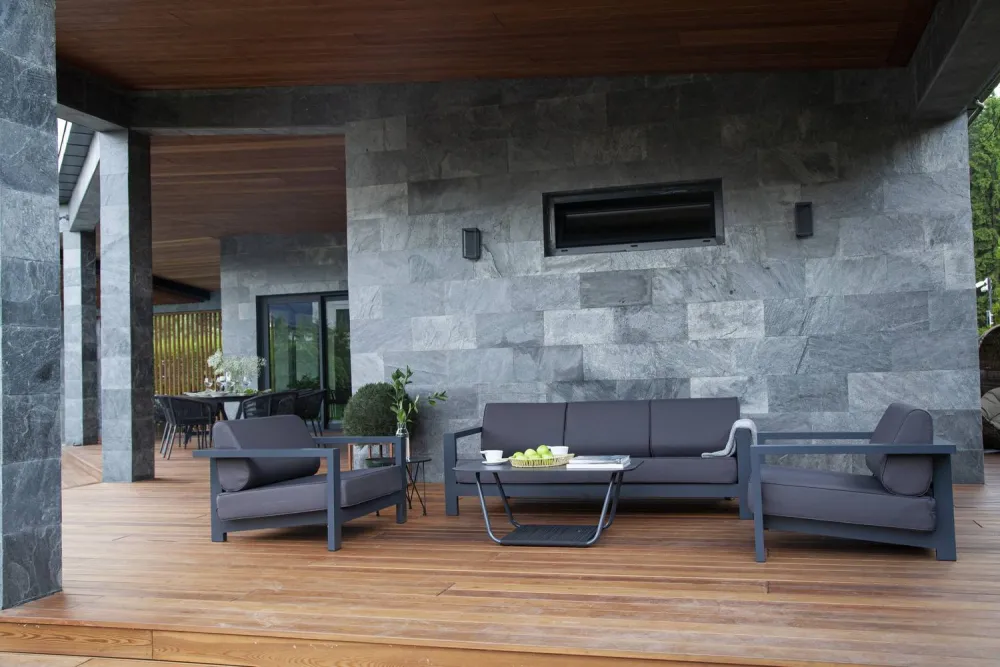 "Гранада" диван 3-местный, каркас алюминий темно-серый (RAL7024) муар, ткань темно-серая 027