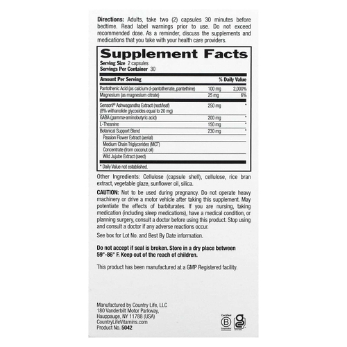 Country Life, Stress Shield Nighttime, тройного действия, 60 веганских капсул