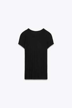 ZARA ФУТБОЛКА ИЗ ВИСКОЗЫ С КОРОТКИМИ РУКАВАМИ, ЧЕРНЫЙ