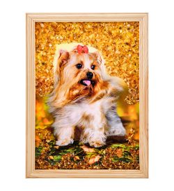 AMB-51/66 Картина «Йоркшир терьер» (с янтарной крошкой) дер.рамка 21х30