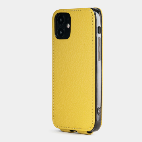 Чехол для iPhone 12 Mini из натуральной кожи теленка, желтого цвета