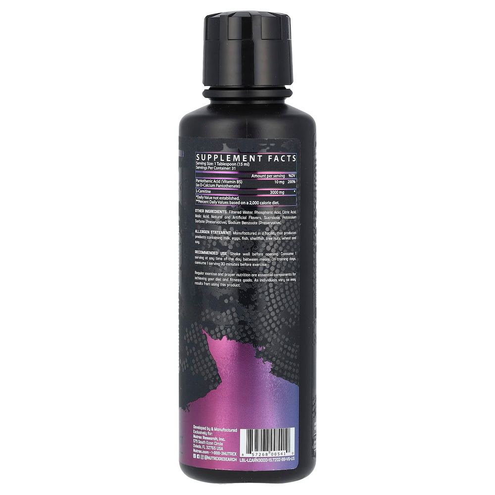 Nutrex Research, L-карнитин 3000, ягодный вкус, 465 мл (15,72 жидк. унции)